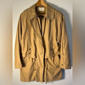 Braemar Jeremy Scott Women's Pea Coat Vintage 90s Nylon Tan Brown Size 8 RARE